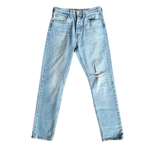 Levi’s 501 Light Wash Distressed Denim High Rise Jeans - Picture 1 of 8